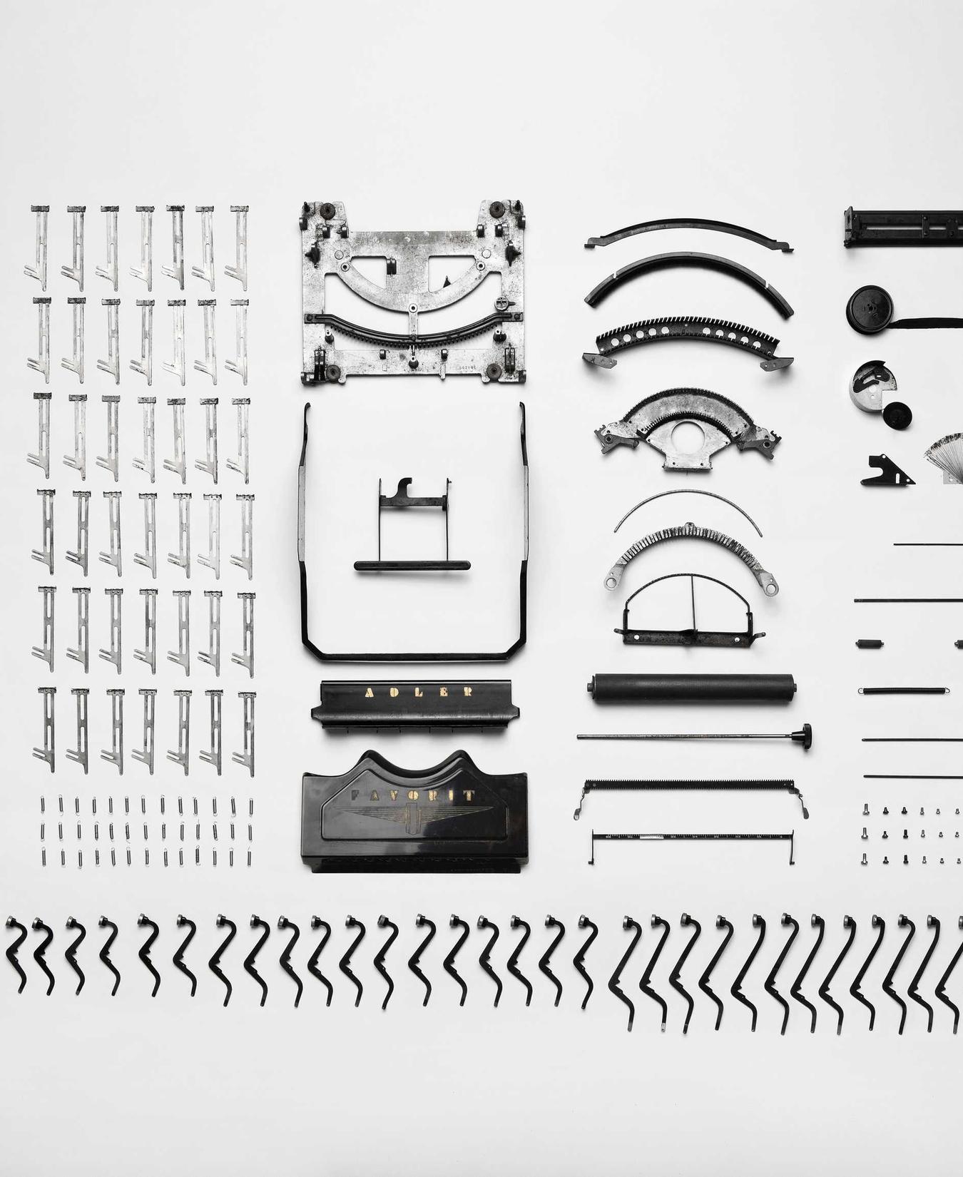 Typewriter parts laid out